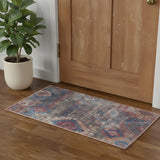 3' X 5' Red Geometric Power Loom Worn Faded Area Rug