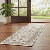 6' Ivory Floral Worn Faded Runner Rug