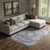 8' X 10' Gray Floral Power Loom Worn Faded Non Skid Area Rug