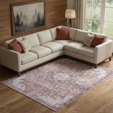 8' X 10' Red Floral Distressed Area Rug