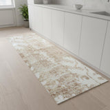 8' Brown Floral Power Loom Worn Faded Runner Rug