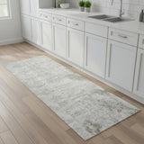 8' Ivory Floral Power Loom Worn Faded Runner Rug