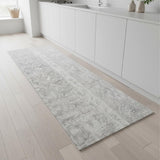 8' Gray Floral Power Loom Worn Faded Runner Rug