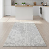 8' Gray Floral Power Loom Worn Faded Runner Rug