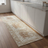 8' Rust and Ivory Floral Power Loom Worn Faded Runner Rug
