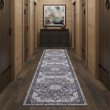 10' Gray Floral Distressed Runner Rug