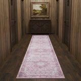 10' Pink Floral Distressed Runner Rug