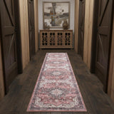 10' Red Floral Distressed Runner Rug