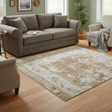 5' X 7' Rust And Ivory Floral Distressed Area Rug