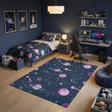 4' X 5' Black Purple And Blue Stars and Moon Youthful Washable Area Rug