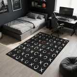 4' X 5' Black And White XOXO Youthful Washable Area Rug