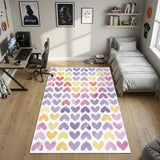 4' X 5' Ivory Pink And Purple Heart Youthful Washable Area Rug