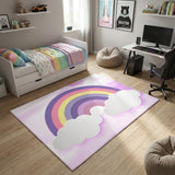 4' X 5' Ivory Pink And Purple Rainbows Youthful Washable Area Rug