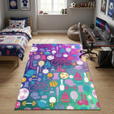 4' X 5' Purple Pink And Blue Sports Youthful Washable Area Rug
