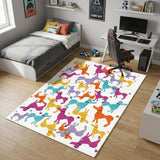 4' X 5' Ivory Blue And Pink Dogs Youthful Washable Area Rug