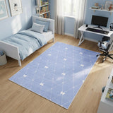 4' X 6' Blue And Ivory Bow Youthful Washable Area Rug