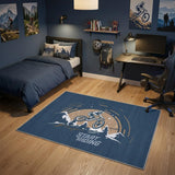 4' X 6' Blue Gold And White Mountain Biker Washable Youthful Area Rug