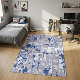 4' X 6' Blue And Gray Skateboard Youthful Washable Area Rug