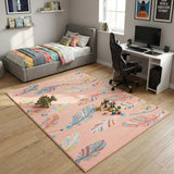 4' X 6' Coral And Aqua Feathers Youthful Washable Area Rug