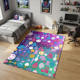 4' X 6' Purple Pink And Blue Sports Youthful Washable Area Rug