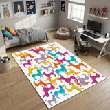 4' X 6' Ivory Blue And Pink Dogs Youthful Washable Area Rug