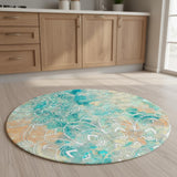 5' Blue Floral Flatweave Round Rug