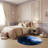 5' Blue And Light Blue Earth Youthful Washable Round Rug