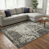 6' X 9' Gray Floral Distressed Area Rug