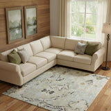 6' X 9' Green Floral Distressed Area Rug