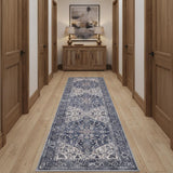 12' Blue Floral Distressed Runner Rug