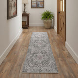 12' Gray Floral Distressed Runner Rug