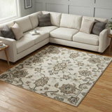 6' X 9' Ivory Floral Distressed Area Rug