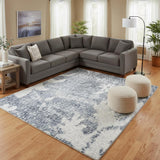 7' X 9' Blue Floral Distressed Area Rug