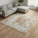 7' X 9' Rust And Ivory Floral Distressed Area Rug