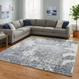 8' X 10' Blue Floral Distressed Area Rug