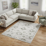 8' X 10' Ivory Floral Distressed Area Rug