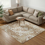 8' X 10' Brown Floral Distressed Area Rug