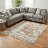 8' X 10' Rust And Ivory Floral Distressed Area Rug