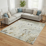 7' X 10' Green Floral Distressed Area Rug
