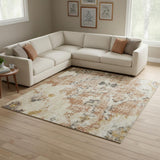 7' X 10' Red Floral Distressed Area Rug