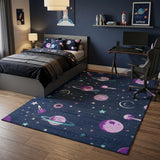 5' X 7' Black Purple And Blue Stars and Moon Youthful Washable Area Rug