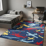 5' X 7' Blue Yellow And Red Helicopter Youthful Washable Area Rug