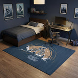 5' X 7' Blue Gold And White Mountain Biker Washable Youthful Area Rug