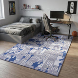 5' X 7' Blue And Gray Skateboard Youthful Washable Area Rug