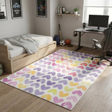 5' X 7' Ivory Pink And Purple Heart Youthful Washable Area Rug
