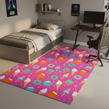 5' X 7' Pink And Blue Ice Cream and Donut Youthful Washable Area Rug