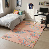 5' X 7' Coral And Aqua Feathers Youthful Washable Area Rug