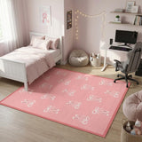 5' X 7' Pink And Ivory Bow Youthful Washable Area Rug