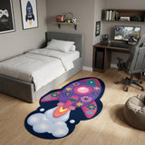 5' X 7' Purple Pink And Blue Spaceships Youthful Washable Area Rug