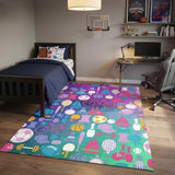 5' X 7' Purple Pink And Blue Sports Youthful Washable Area Rug